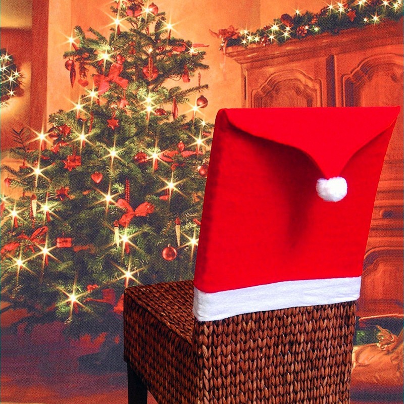 Hot sale in stock red non-woven Christmas chair cover Christmas table decoration Christmas hat feel soft