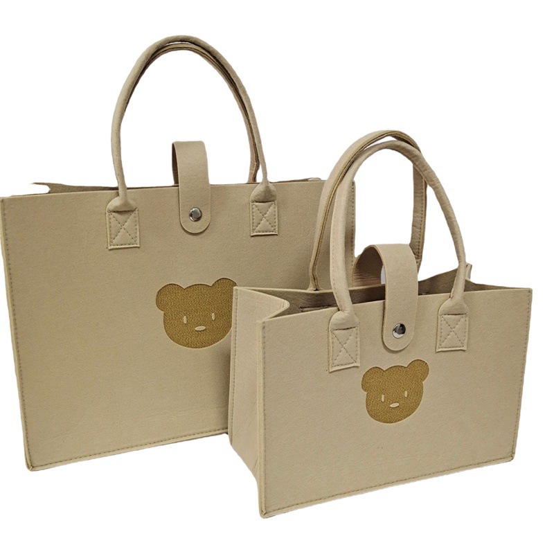 Cute bear felt handbag simple felt tote bag large capacity portable shopping bag commuter bag wholesale