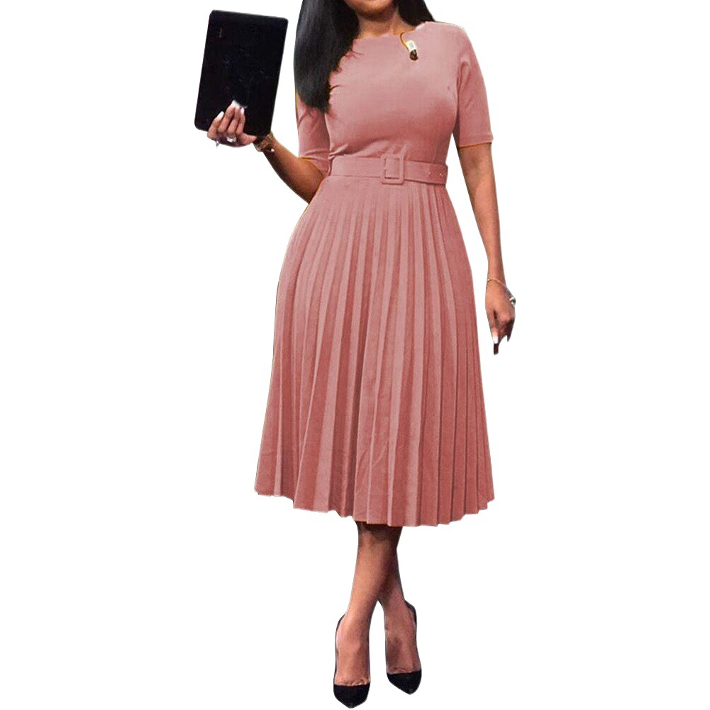 D028 Dress Export Women's Clothing 2024 Summer Short-Sleeved High-Waisted Yellow Pleated Skirt African Large Size European and American Dress