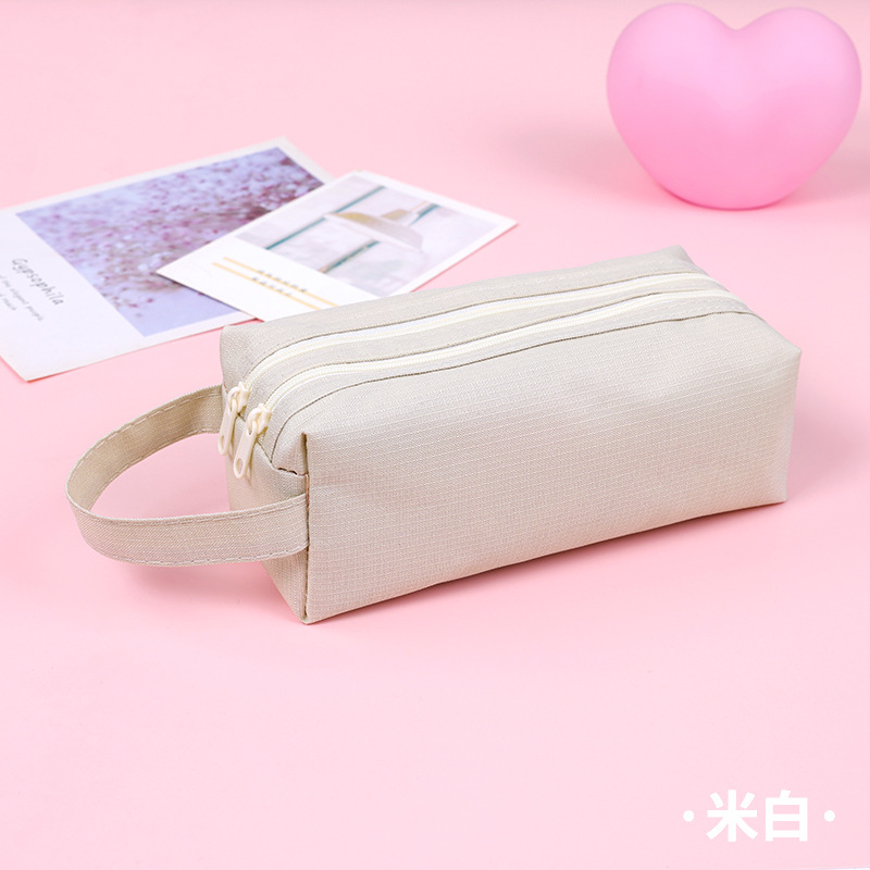 Picture of Portable Stationery Bag Double-layer Oxford Cloth Double-pull Pencil Bag Simple Large Capacity Primary and Secondary School Students Portable Zipper Pencil Bag