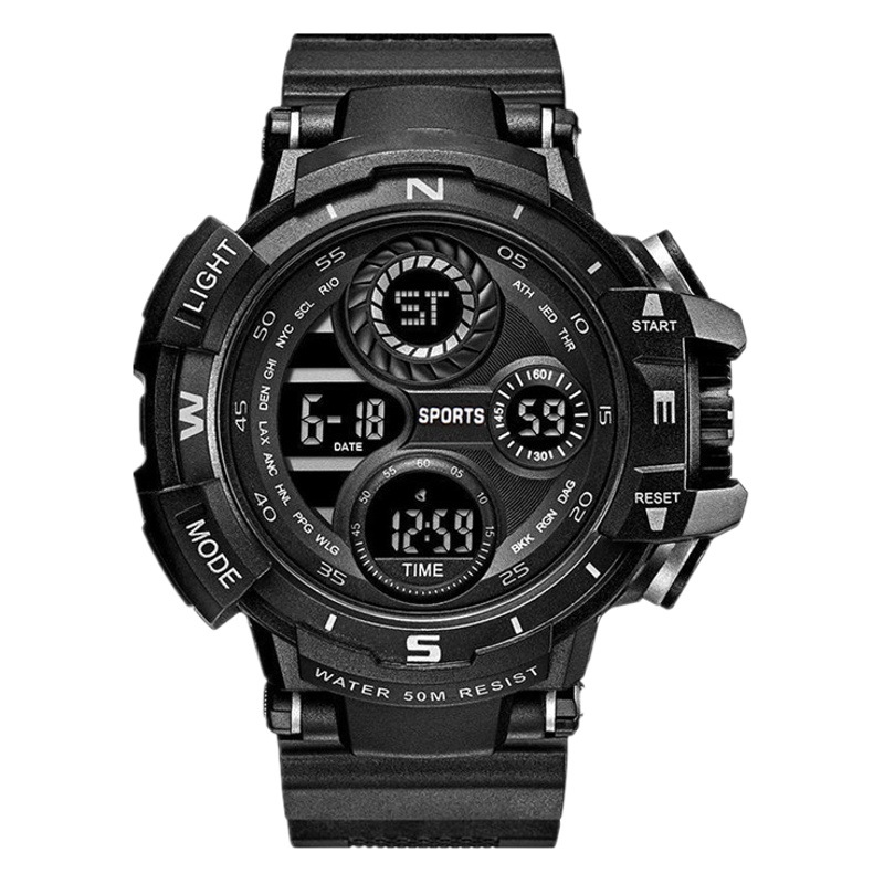 Factory Direct Supply 966 Foreign Trade Multifunctional Led Luminous Waterproof Sports Student Watch Wholesale Electronic Watch with Large Dial