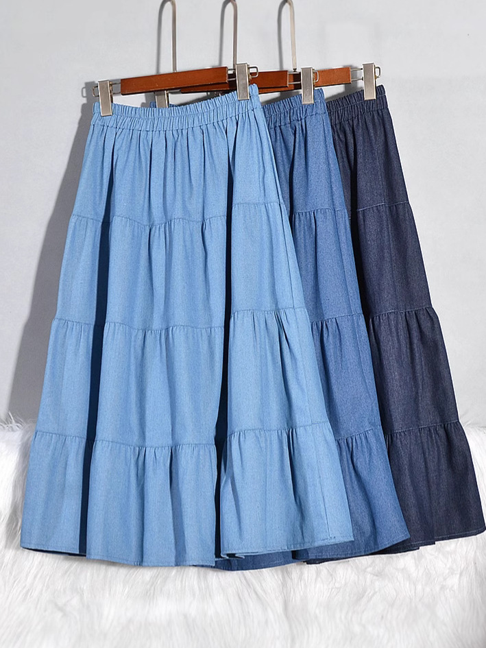 Skirt Denim Skirt Women's Spring 2025 New Pear-shaped Body Hip Covering A- shaped Large Cake Skirt Mid-length Skirt