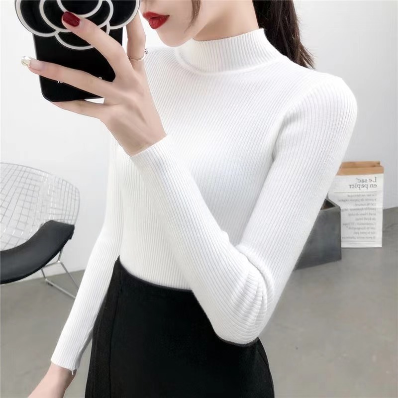 Picture of Half-Turtleneck Base Shirt for Women, Autumn and Winter 2021 New Style, Slim-Fitting Inner Top, Slimming Long-Sleeve Knitwear, Elegant and Suitable for Commuting