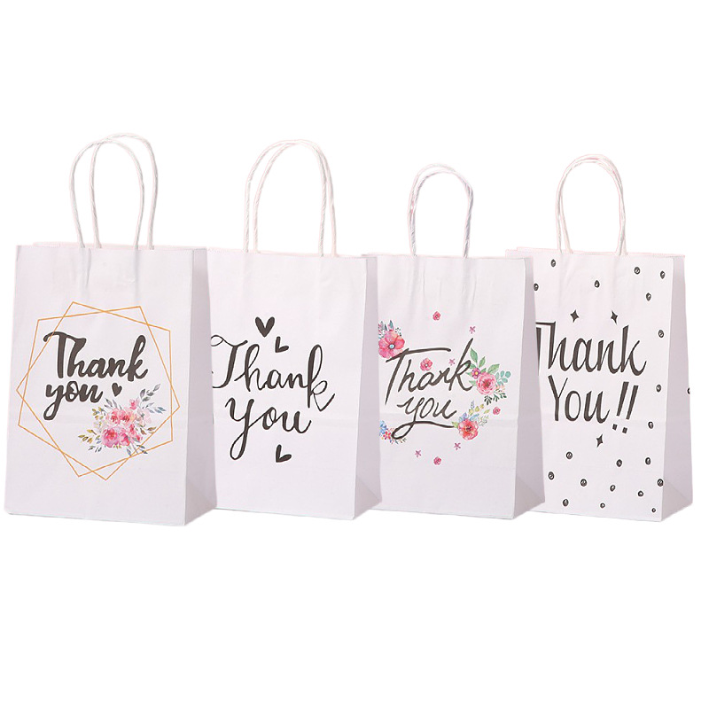 Cross-Border Special Supply Handbag European Kraft Paper Gift Packaging Bag White Printed Small Gift Bag