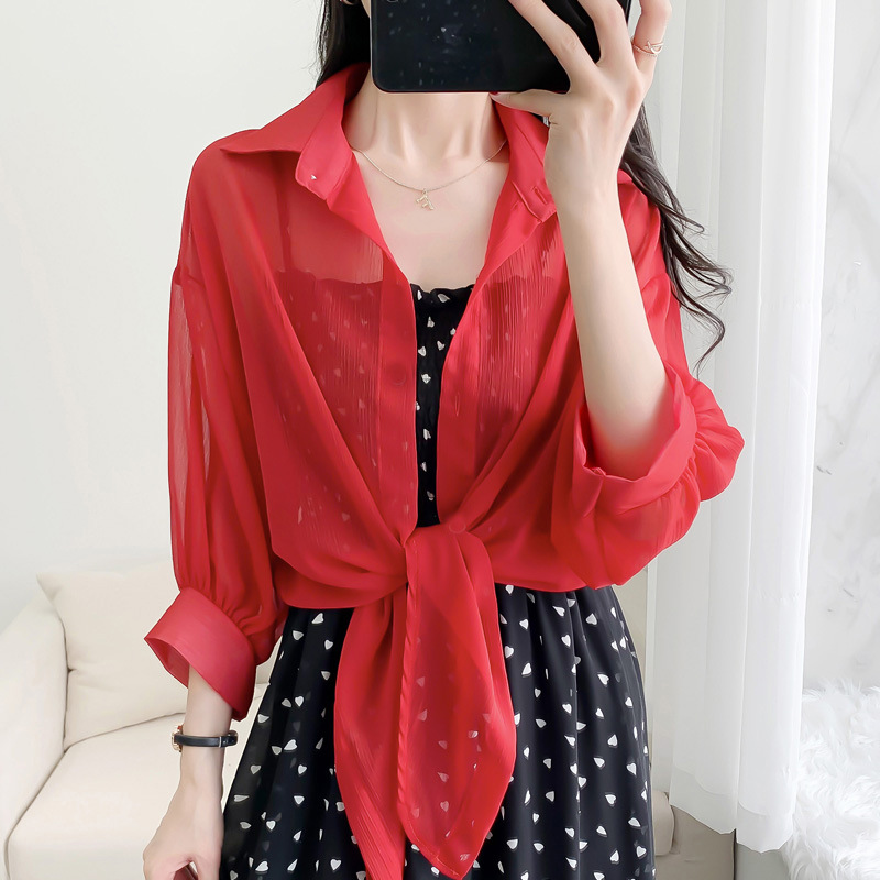 Picture of 2025 New Summer Chiffon Shirt Sunscreen Women's Top Women's Coat Thin Matching Skirt Outer Cardigan Small Shawl