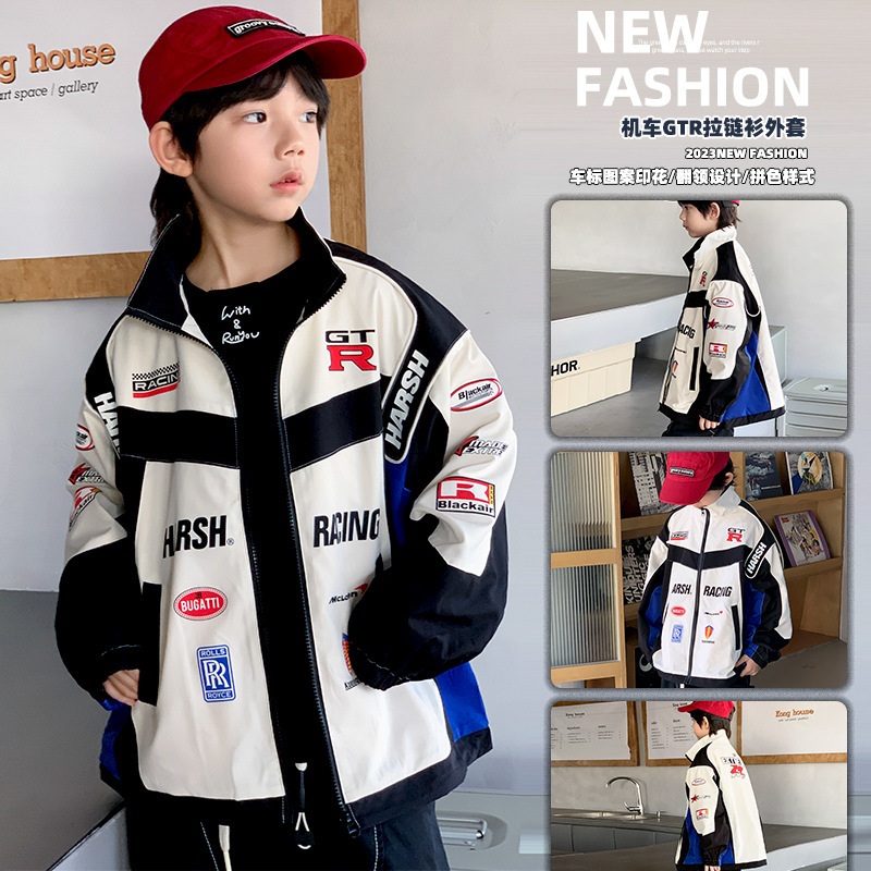 Boys' Spring Color-block Biker Coat 2025 New Arrival CUHK Children's Western Style Casual Jacket Windbreaker Spring and Autumn Clothes