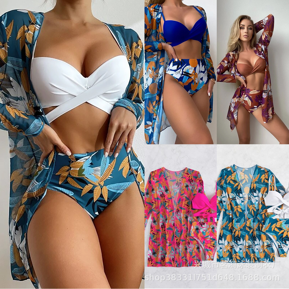 Mingyi new European and American sexy multi-color Cross bag fashion split bikini bikini women's three-piece swimsuit