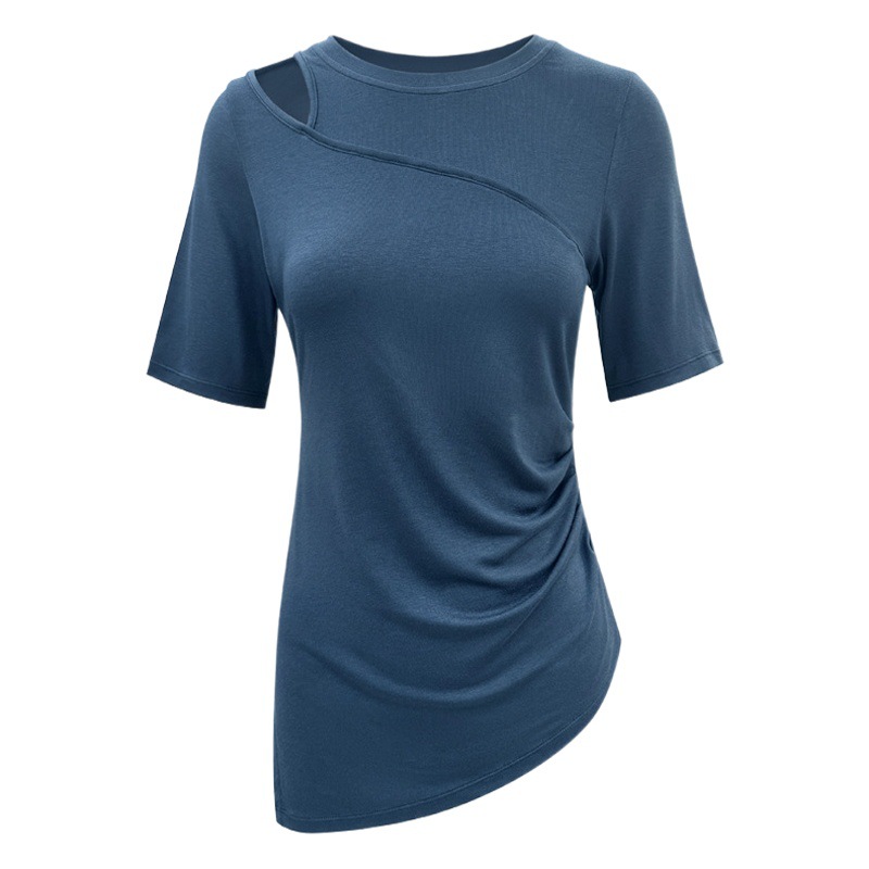Yoga Clothing Women's Cross-border New Fashion High Elastic Fitness Top Design Sense Shoulder Slim-fit Sports Short-sleeved T-shirt