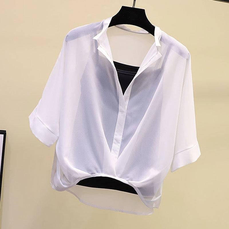 Summer Chiffon Tops for Women, New Style Tops, Bat Sleeves, Loose Short-Sleeved Shirts, Bat Shirts, Outer Shirts for 4050 Years Old