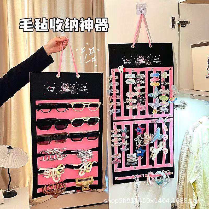 in stock children's hair accessories storage wall hanging with hair band hair clip hair clip hair rope baby accessories display rack felt hanging bag