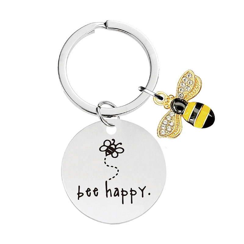 Picture of Metal Keychain European and American Cross-border Little Bee Thanksgiving Teacher's Day Commemorative Holiday Gift Metal Engraving Keychain