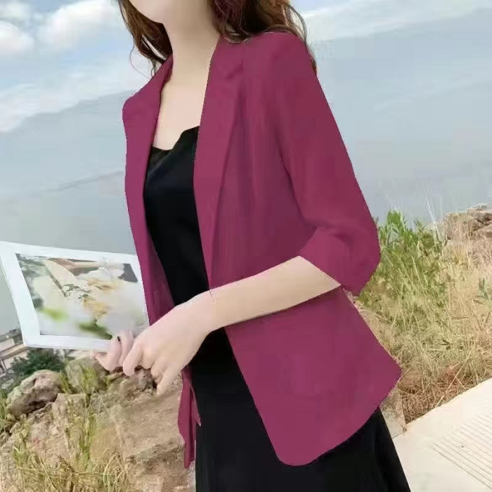 Picture of Linen Small Suit Women's Jacket Thin 2024 Summer Suit Korean Style Sun Protection Clothing Casual British Style Women's White Black