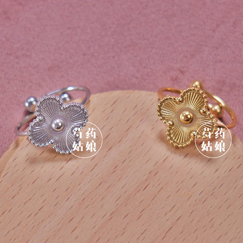【Conch ring】Clover butterfly titanium steel inlay/emerald bottom tire support/handmade DIY material