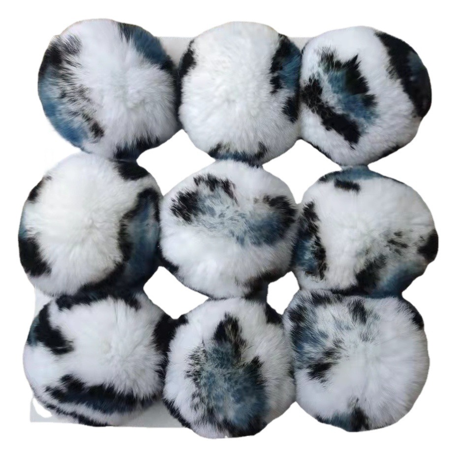 Factory supply printed colorful 9cm rabbit fur ball rex rabbit fur ball jewelry pendant mobile phone diy