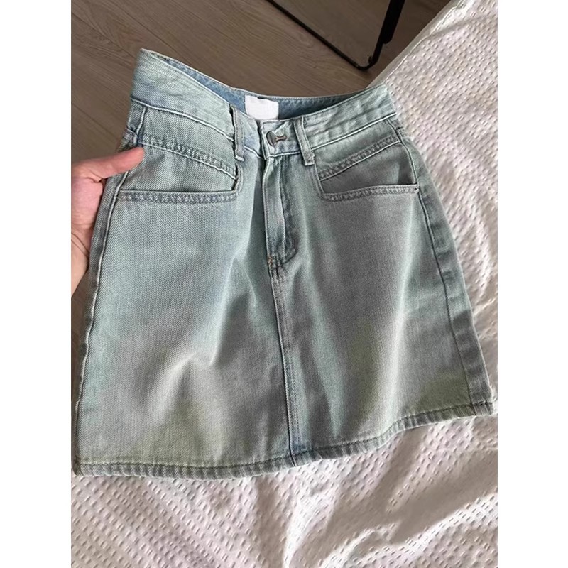 Picture of Plus Size Retro American Denim Skirt for Women in Summer Fat mm Loose Slimming Look High Waist Hip A-Line Short Skirt