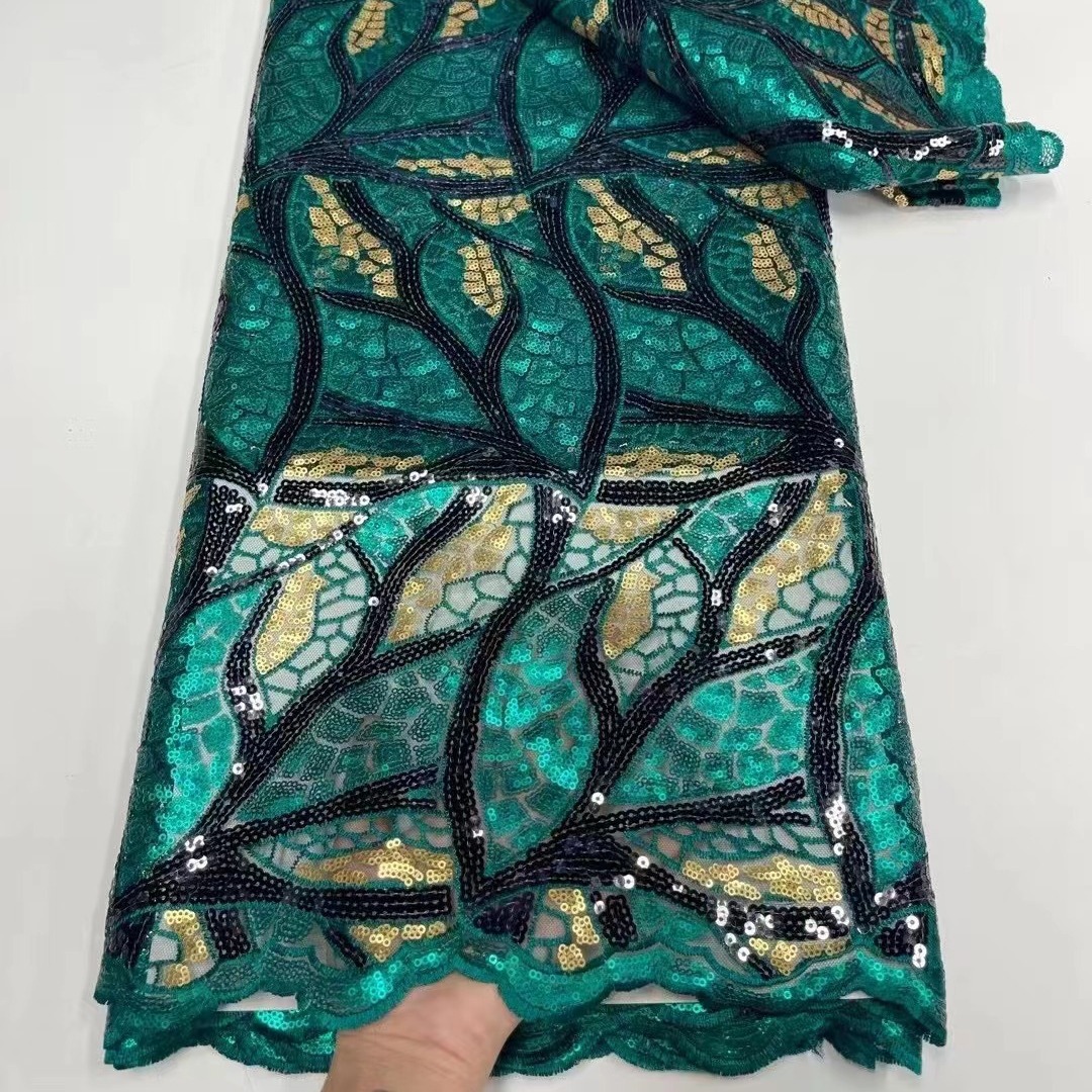 Picture of Green Sequin Cloth Mesh Bead Piece Cloth Performance Embroidery Clothing Lace Fabric Europe and America Africa Lace Fabric JX1290