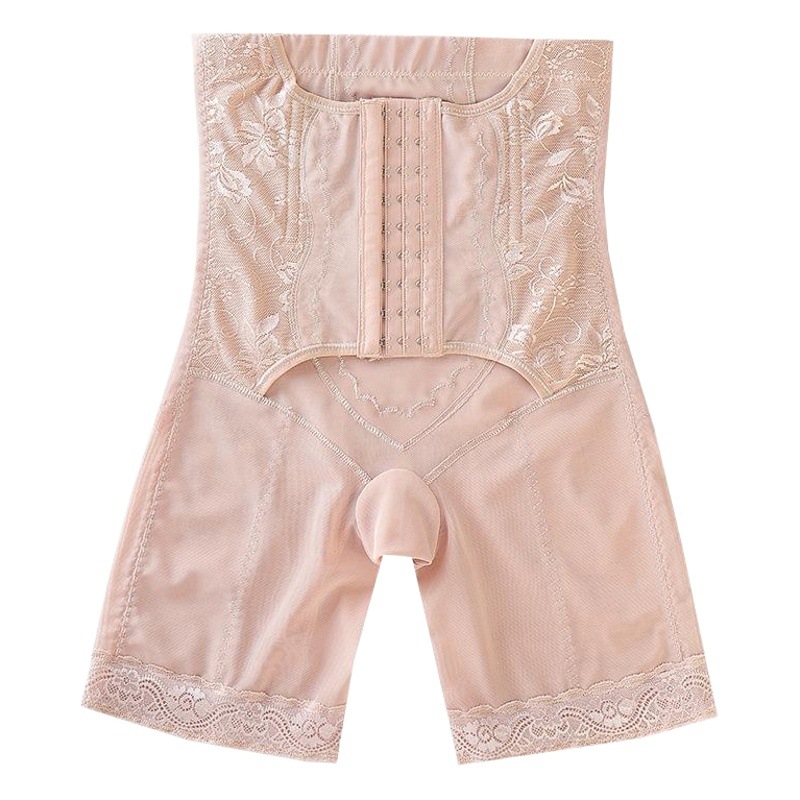 Lace flower border roll plus size boxer high waist breasted high elastic mesh waist shaping arm belly shaping pants