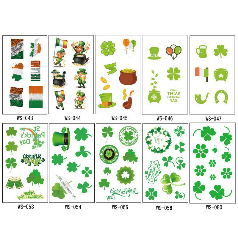 Picture of Cross-border Source Waterproof Sweat Green Hat Clover Face Irish Day Sticker St Patrick's Day Tattoo Sticker