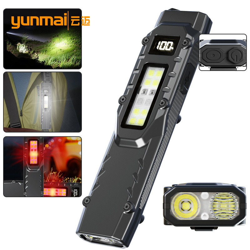 Cross-border new tactical flashlight with pen clip three light source strong light self-defense mini ultra-thin portable outdoor flashlight