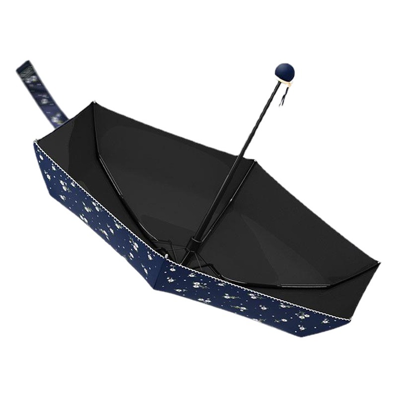 Picture of OLYCAT Pastoral Floral Fresh UV-proof Folding Umbrella Sunny and Rain Dual-use Black Rubber Sunshade Sun Umbrella