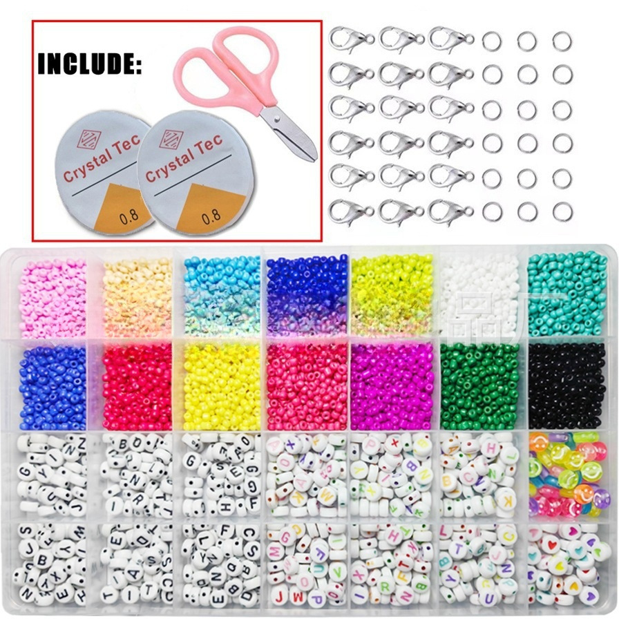Picture of European and American rice beads letter beads glass beads 3mm elastic line suit boxed Southeast Asian explosions DIY jewelry accessories