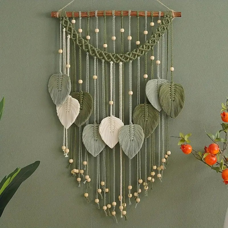 Picture of Cross-Border Hot Selling New Nordic Bohemian Hand-Woven Tapestry Tassel Feather Leaves Wall Hanging Wall Decoration