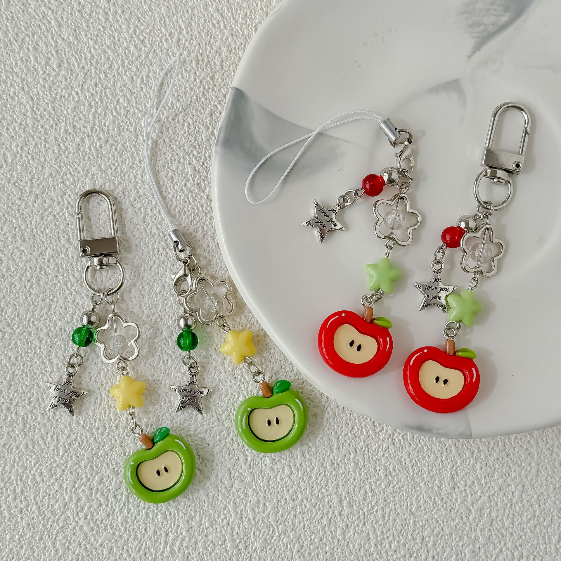 Little Red Book with Ping An Green Red Apple Pendant Mobile Phone Lanyard Personalized Bag Decorative Pendant Cute Keychain