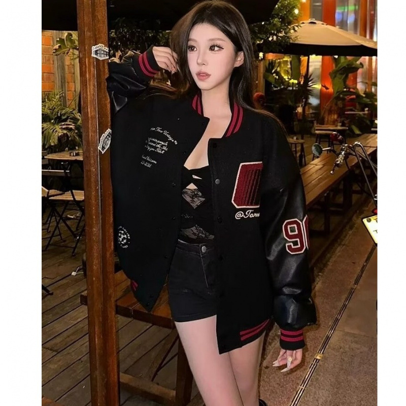 Picture of American-style High Street Letter Embroidered Baseball Suit Coat Women's Autumn and Winter Contrast Loose Jacket Couple's Top
