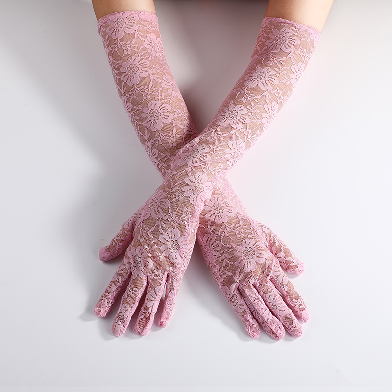 Picture of Wholesale Fashionable Lace Kidsren's Extended Gloves Extra Long Women's Lace Gloves Driving Sun Protection 40cm