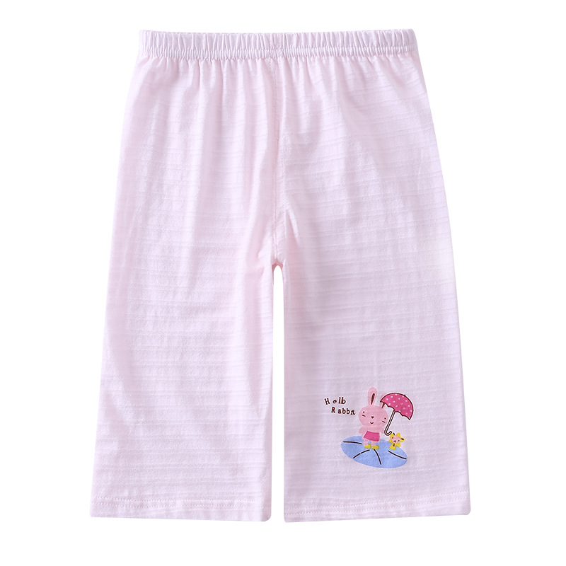 Picture of Bamboo Cotton Kidsren's Cropped Pants for Boys and Girls 100 Cotton Thin Loose Pants Home Bottoming Pajamas 2-Pack