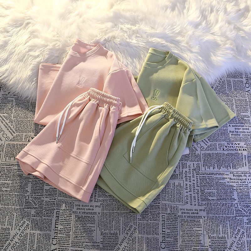 Short-sleeved shorts sports casual suit women's summer plus size chubby girl loose fashion fried street slimming running two-piece suit