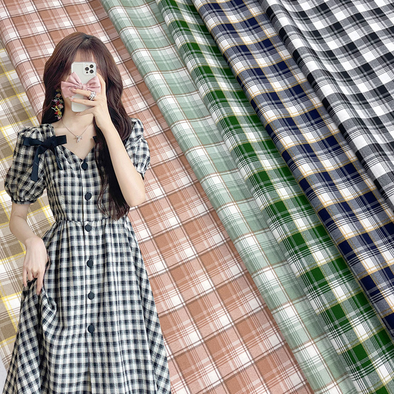 Spring and Summer Dress Cheongsam Plaid Fabric Polyester Stretch Yarn-dyed Plaid Casual Tie Shirt Fashion Fabric