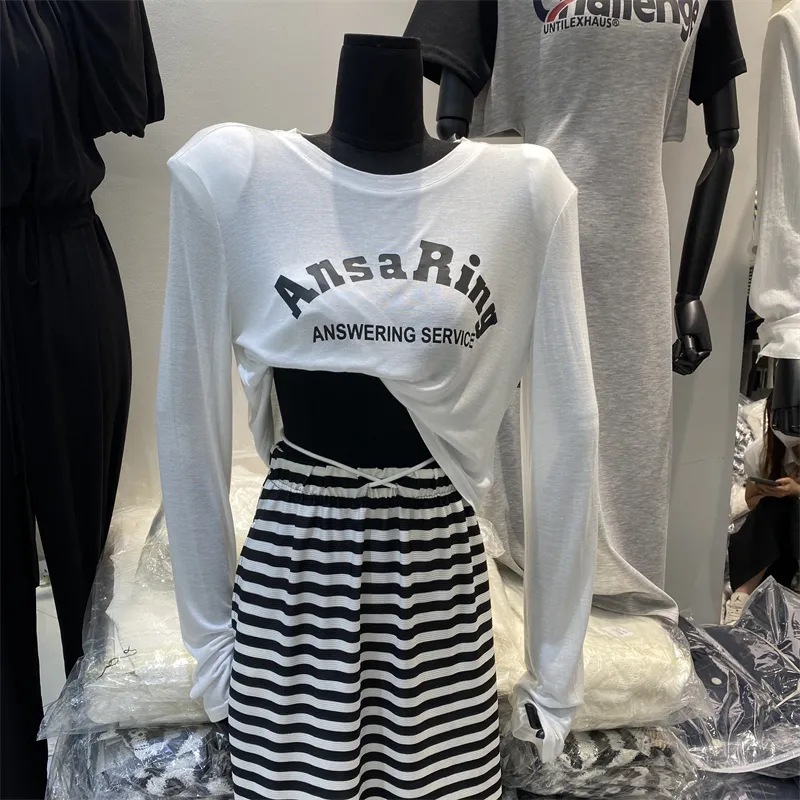 Sun-protective Shirt Long-sleeved T-shirt Women's Spring and Summer Korean-style New Loose Slimming Age-reducing Students All-match Short Base Shirt Trendy