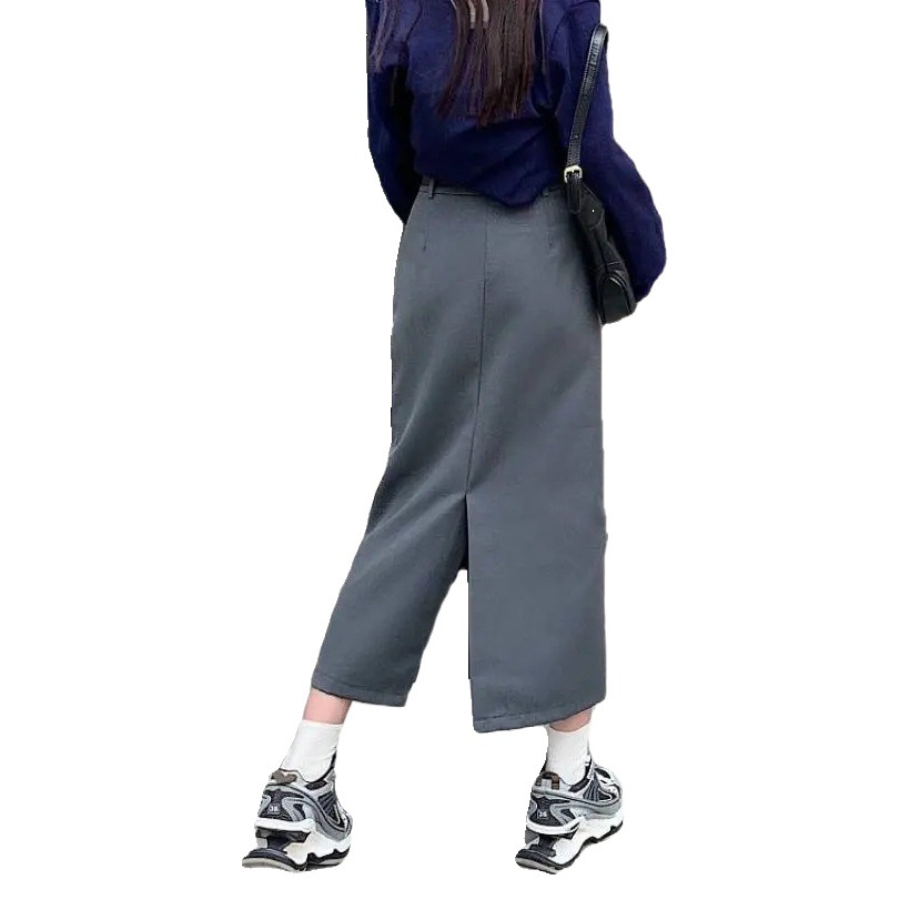 High Waist Slimming Design Sense Straight Skirt Women's Spring and Summer Grey All-match Niche Retro Mid-length Skirt Hip Skirt