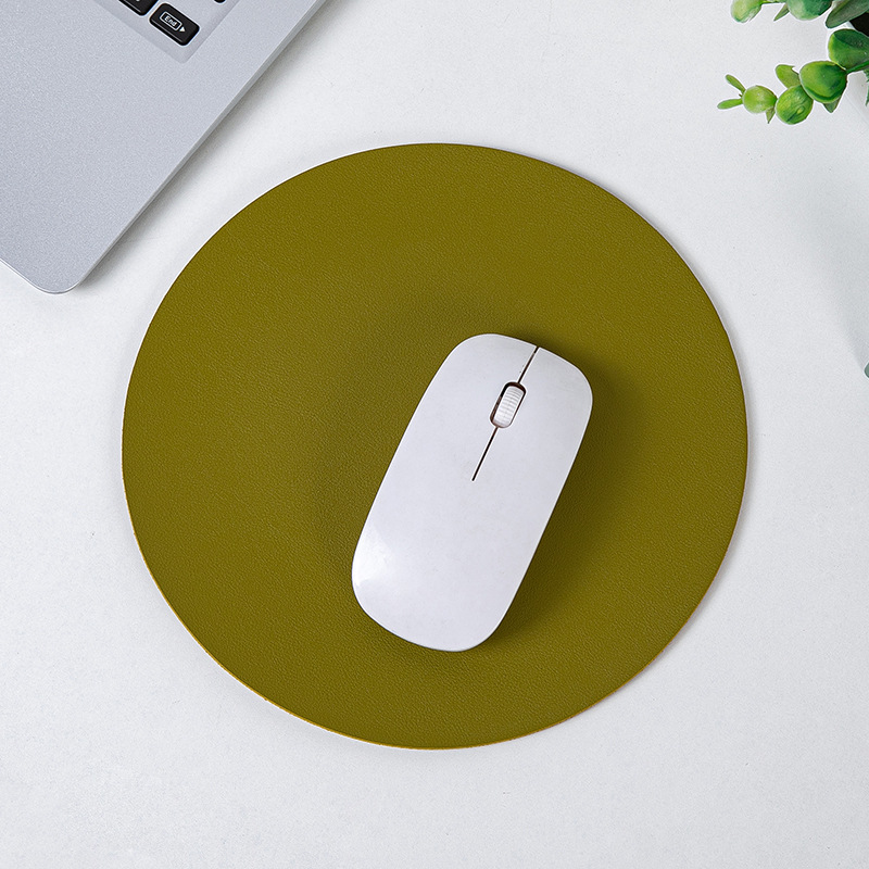 Picture of Small Fresh Round Leather Mouse Pad small size Solid Color Portable Simple Leather Office Desk Mat Computer Mouse Mat