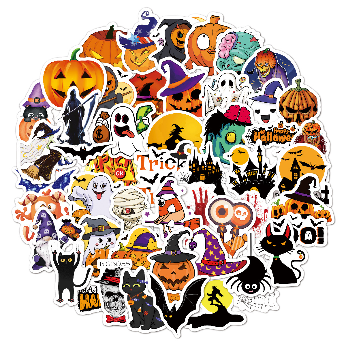 Picture of Halloween Stickers 2025 Holographic Laser Suitcase Water Cup Holiday Party Decoration Halloween Waterproof Stickers