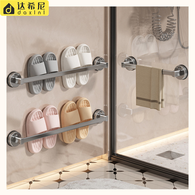 Bathroom Suction Cup Slipper Rack Bathroom Hole-free Towel Storage Hanging Rod Door Rear Entrance Draining Suction Cup Storage Rack