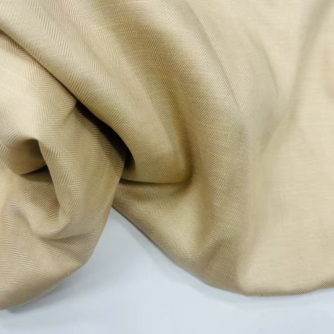 Herringbone twill linen Lyocell fabric, 160g textured Tencel linen fabric, herringbone patterned fabric