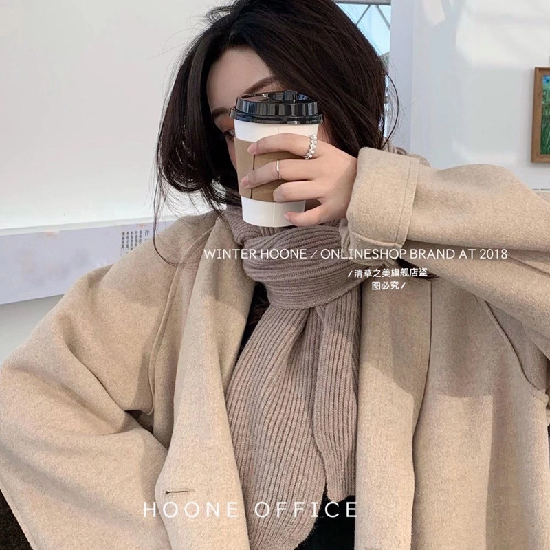 Picture of Korean Style Scarf 2024 Winter New Solid Color Internet Celebrity Female Couple Student All-match Knitted Thickened Warm Neck for Men