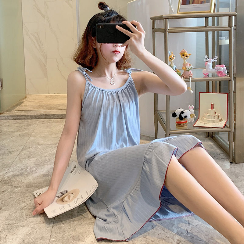 Southeast Asia Cross-border Sling Nightgown Female Summer Sexy Student Large Size Loose Cute Internet Celebrity Princess Solid Color Pajamas