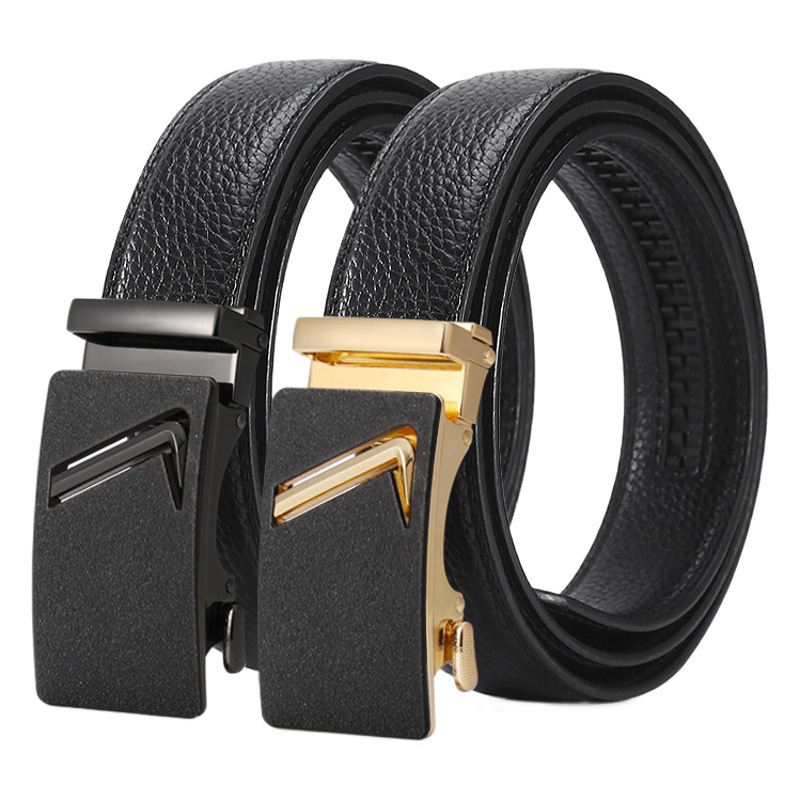 Belt men's two-layer cowhide alloy automatic buckle belt leisure business Joker letter belt men manufacturers wholesale