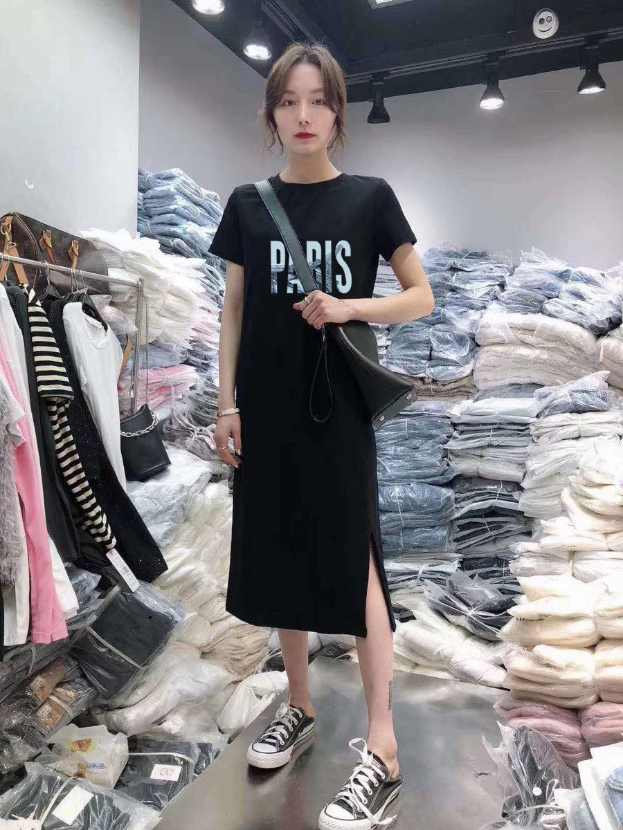 Cross-border 2022 New Summer Casual Loose plus size Mid-length Over-the-knee T-shirt Letter Tower Cross-border Skirt Trend