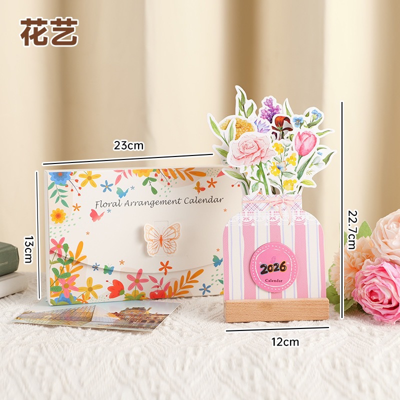 Picture of 2026 Wooden Frame Desk Calendar Cute Creative Ins Mini Desk Calendar Production Decorative Ornaments Notepad Calendar Desk Calendar