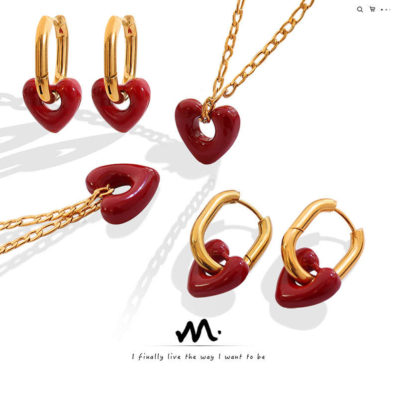 Korean Style Sweet Cool Style Niche Design Sense Temperament All-match Hollow Love Necklace Beautiful Elegant Earrings Jewelry suit