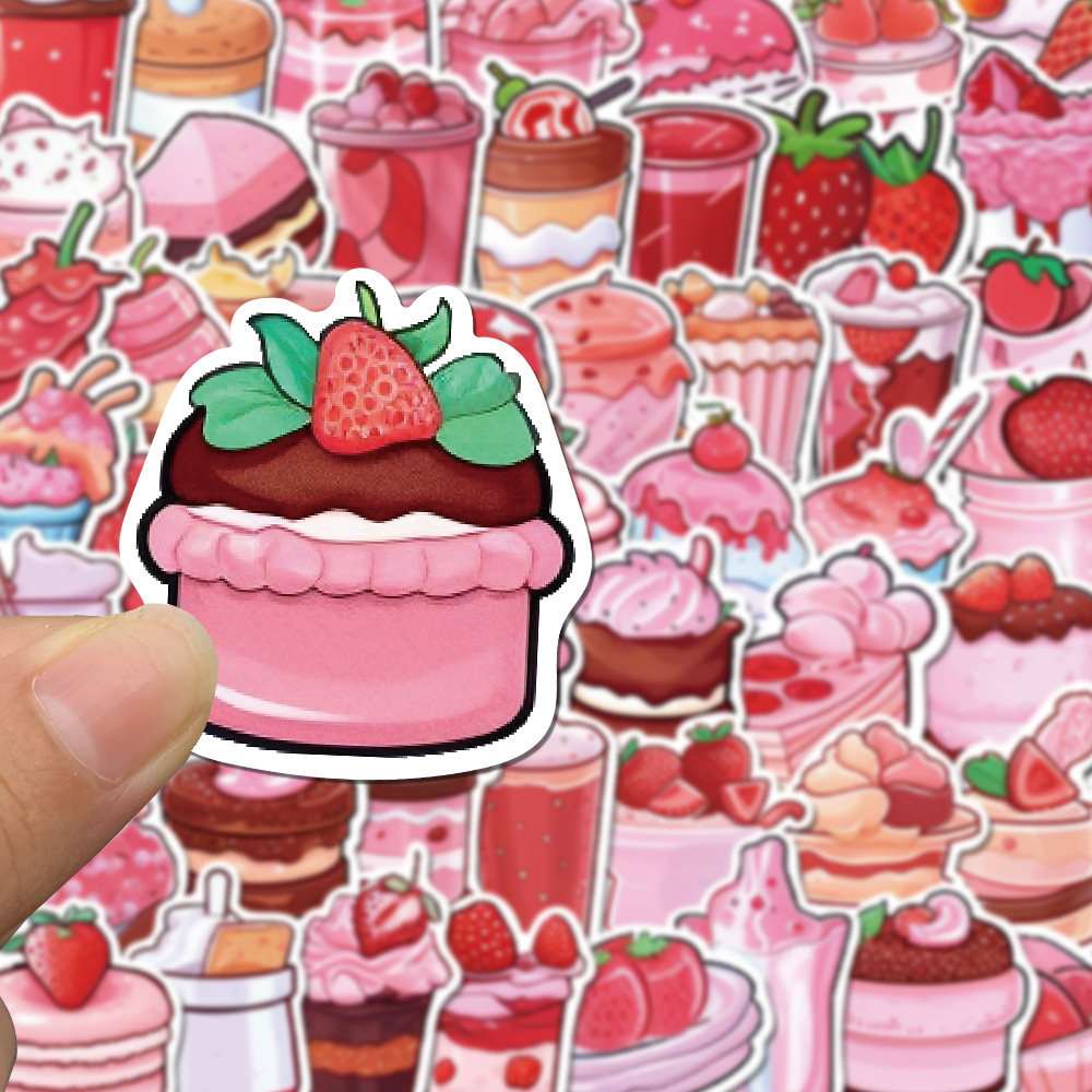 Picture of 50 pieces cross-border dessert stickers cartoon graffiti cake milkshake decoration Cup computer luggage pink stickers
