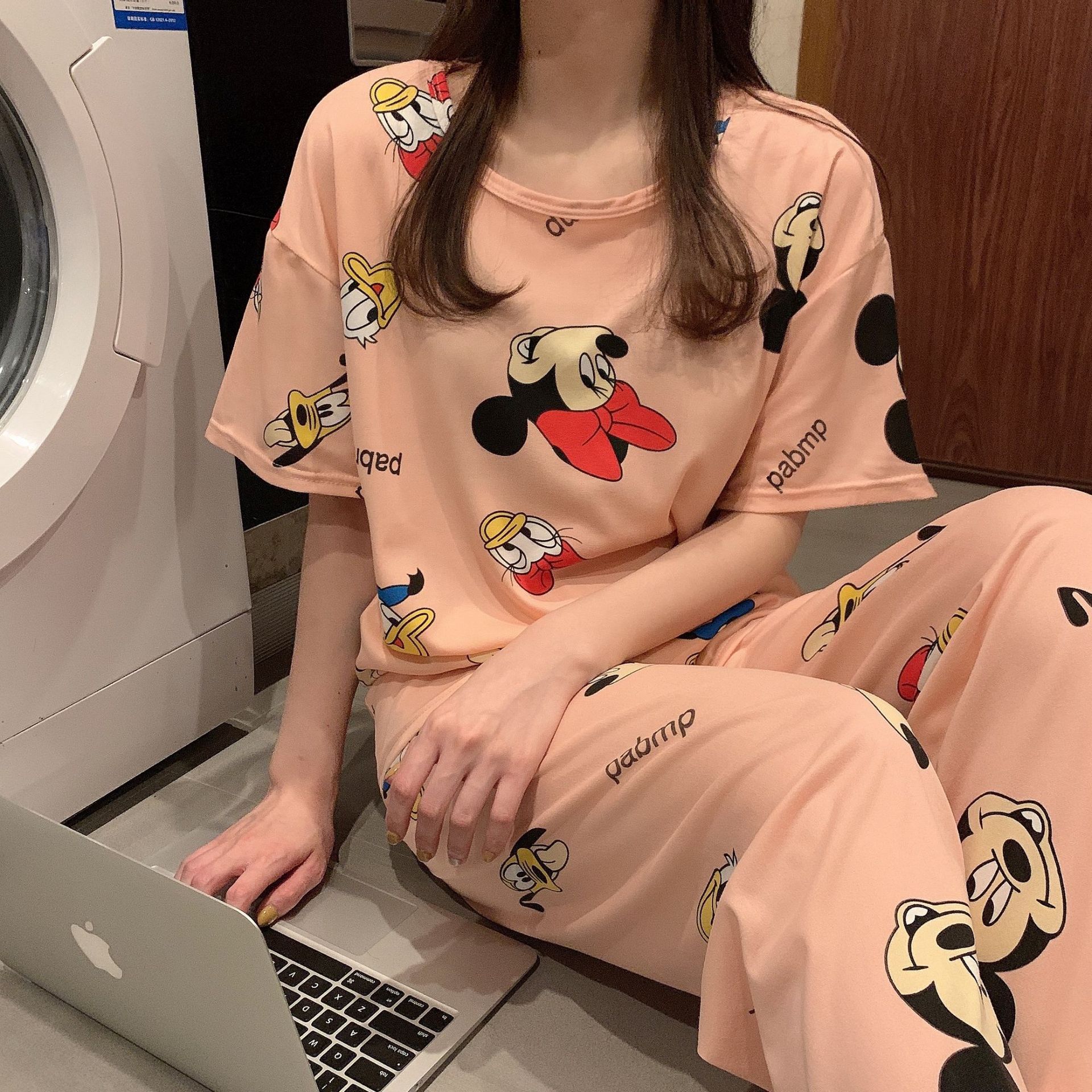 Picture of Pajamas Women's Spring and Autumn Summer Short-sleeved Trousers Large Size Loose Korean Style Fresh Cute Sweet Student Home Suit
