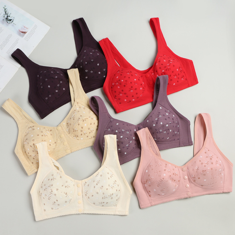 Picture of New Printed Front Button Underwear for Women, Soft Cotton Vest, Middle-Aged and Elderly Bra, Large Size Non-Wired Underwear for Women