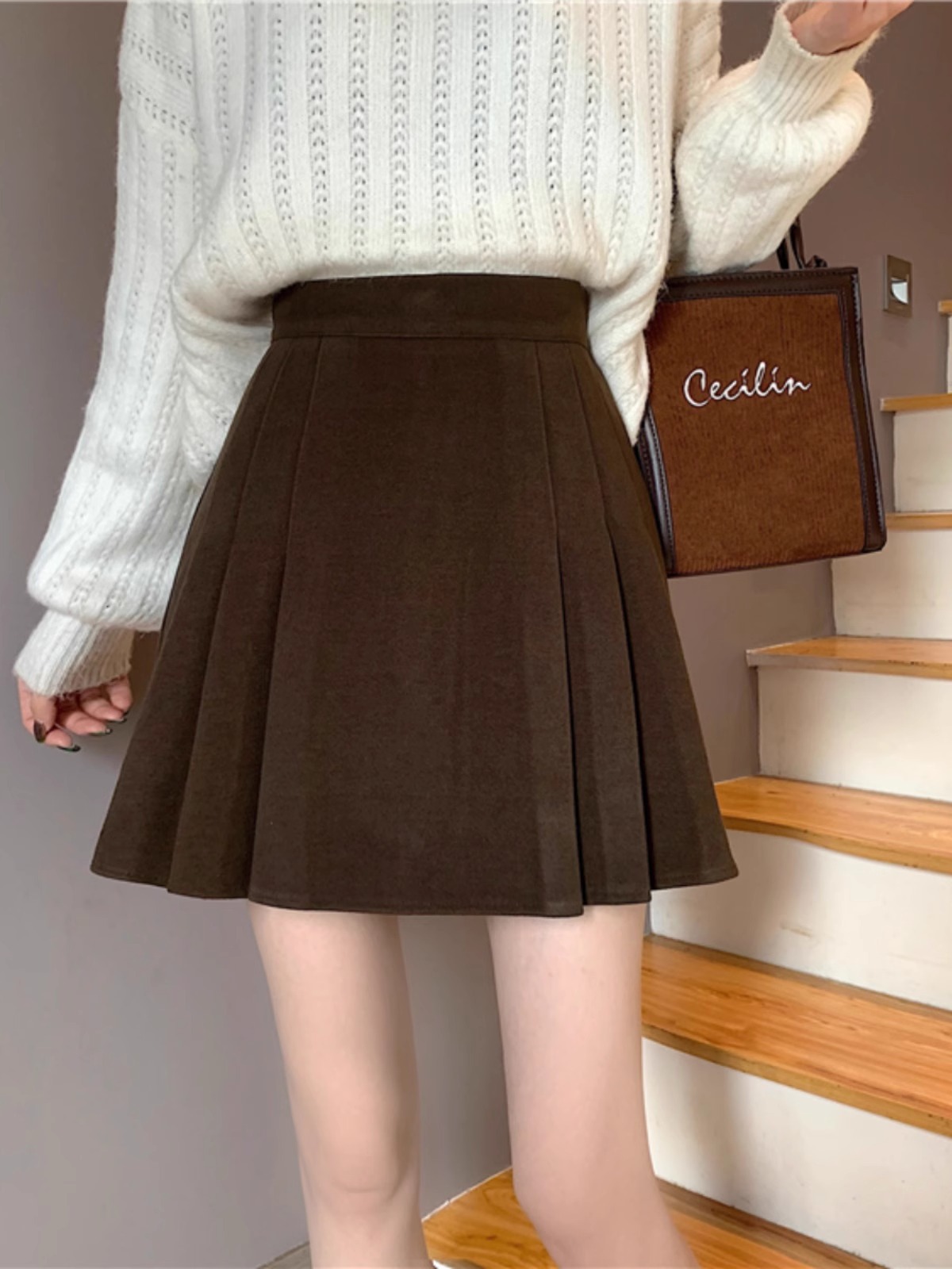 Picture of Temperament Ladies Skirt 2024 New Women's Spring chubby girl High Waist Slim Black A- line Skirt Pleated Short Skirt