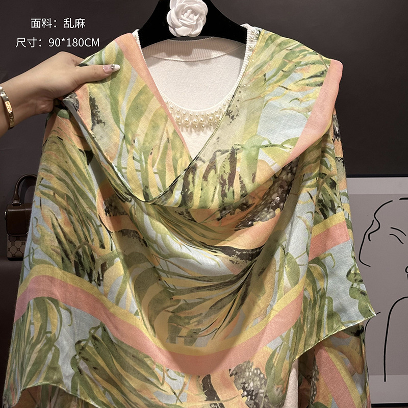 Picture of Small Large Scarf Autumn and Winter Women's Cotton and Linen Scarf Summer Lunch Break Air-conditioning Room Shawl Dual-use Travel Scarf Fashion