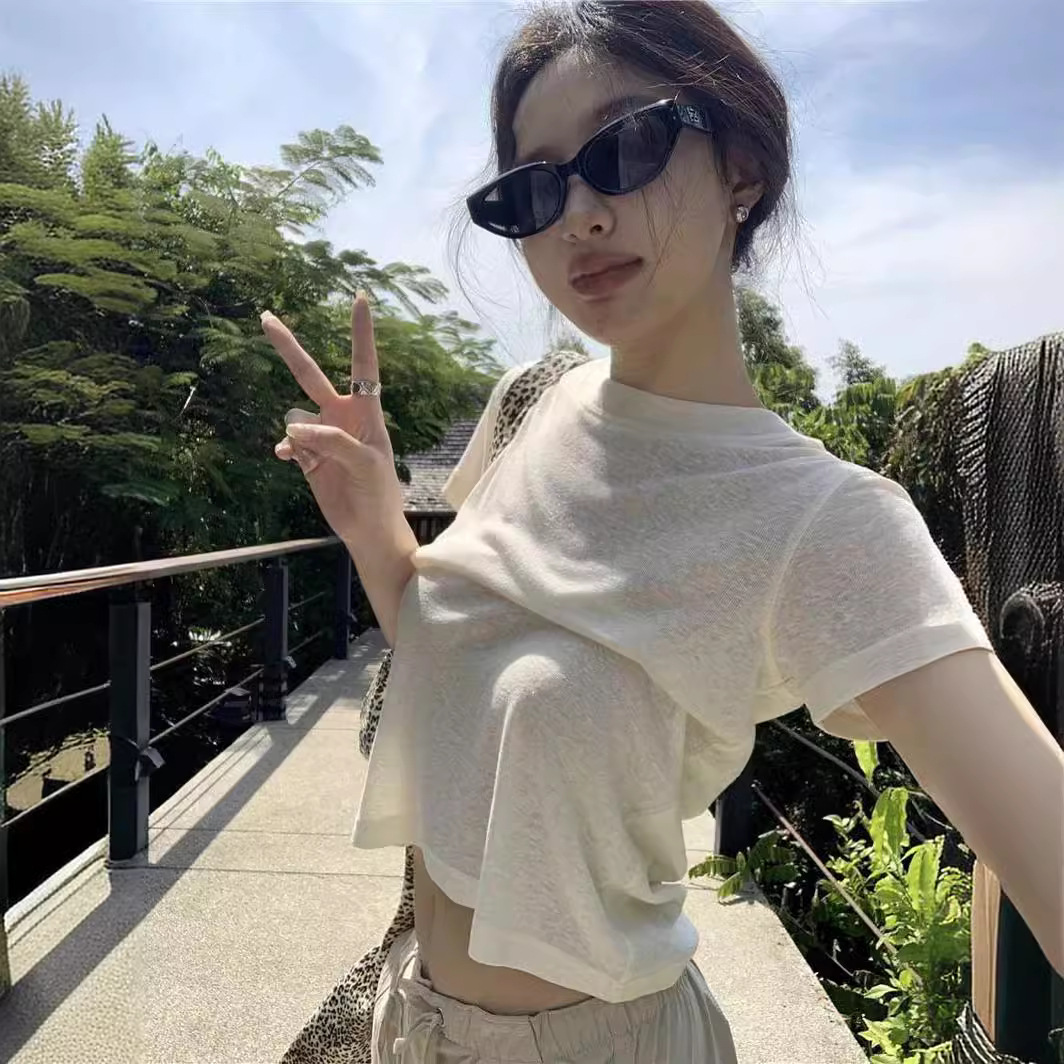 Bamboo Thread Simple Short-Sleeved T-Shirt for Women Summer 2025 New Slim Fit Basic Bottoming Shirt Elegant Top